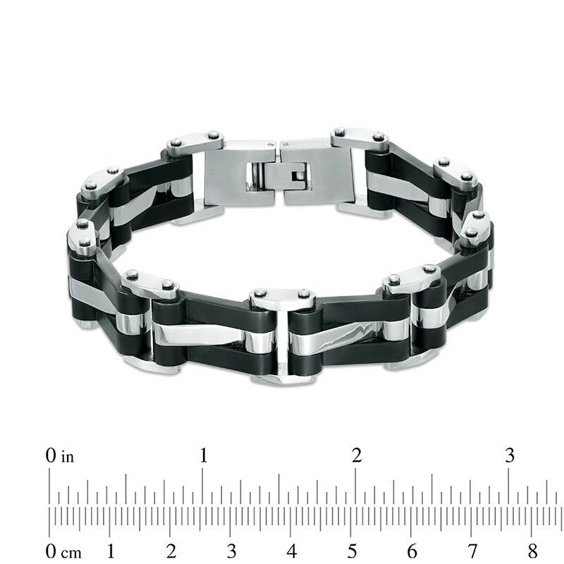 Main Image 2 of Wavy Link Bracelet in Stainless Steel and Black IP - 8.5"