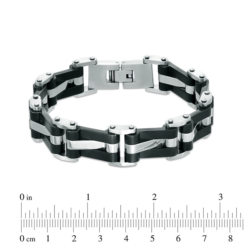 Men's Wavy Link Bracelet in Stainless Steel and Black IP - 8.5"|Peoples Jewellers