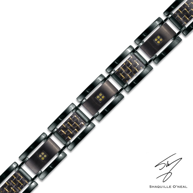 0.10 CT. T.W. Enhanced Yellow Diamond Square Bracelet in Stainless Steel with Black IP - 8.5"