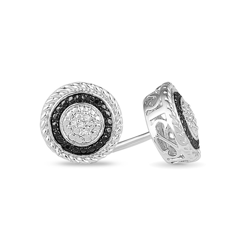 Enhanced Black and White Diamond Accent Double Frame Stud Earrings in Sterling Silver
