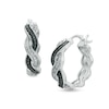 Thumbnail Image 1 of Enhanced Black and White Diamond Accent Braid Hoop Earrings in Sterling Silver