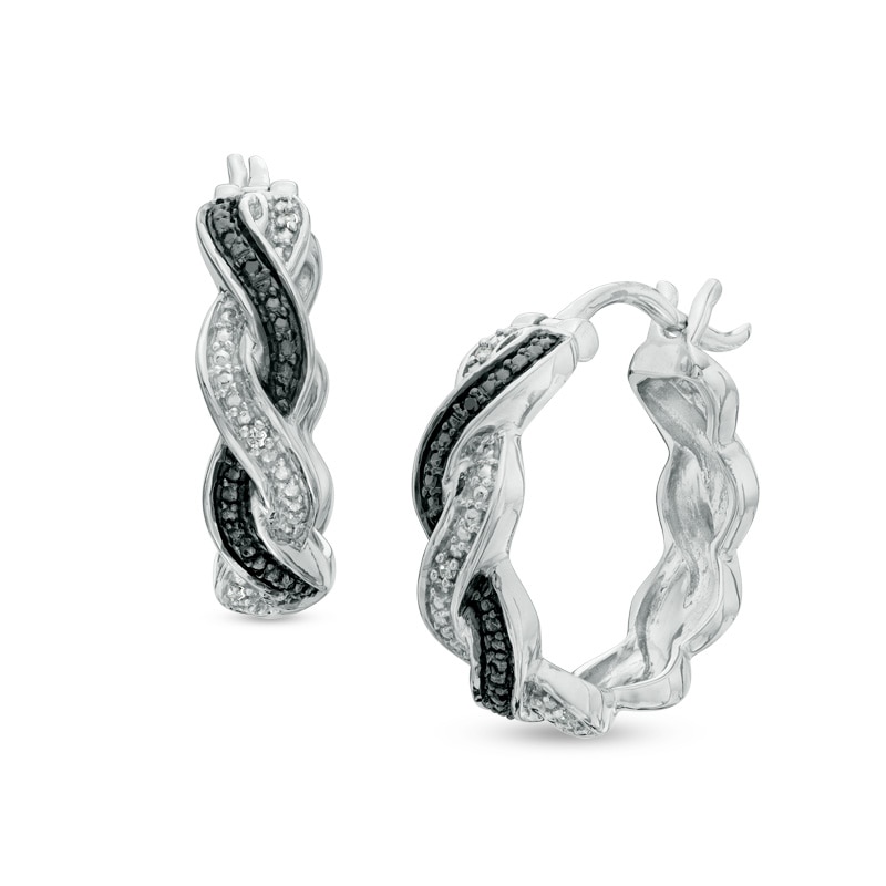 Enhanced Black and White Diamond Accent Braid Hoop Earrings in Sterling Silver|Peoples Jewellers