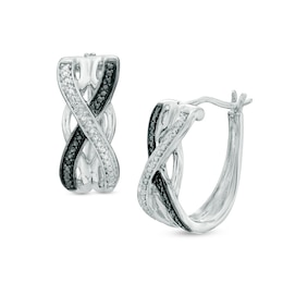 Enhanced Black and White Diamond Accent Infinity-Style Hoop Earrings in Sterling Silver
