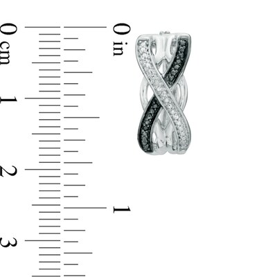 Enhanced Black and White Diamond Accent Infinity-Style Hoop Earrings in Sterling Silver