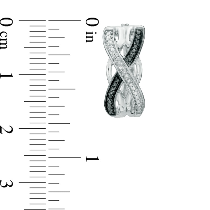 Main Image 2 of Enhanced Black and White Diamond Accent Infinity-Style Hoop Earrings in Sterling Silver