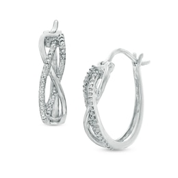 Diamond Accent Overlay Hoop Earrings in Sterling Silver