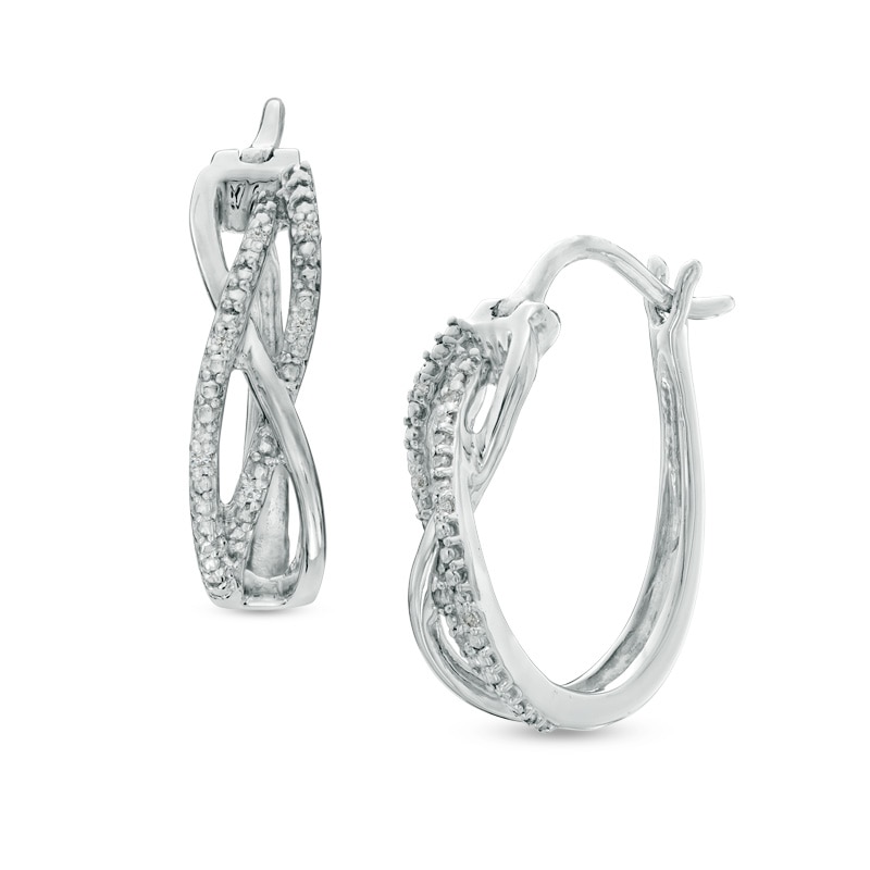 Main Image 1 of Diamond Accent Overlay Hoop Earrings in Sterling Silver