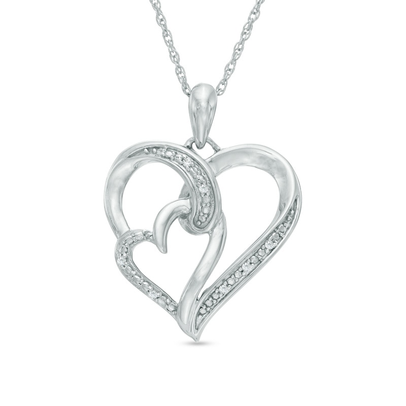 Diamond Accent Double Heart Pendant in Sterling Silver|Peoples Jewellers