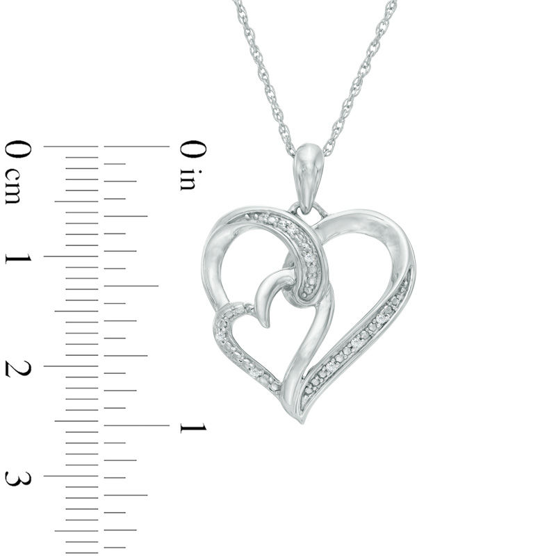 14k White Gold Round Dynamic double heart funky pavee set diamond pendant  with filigree back (1.73 Ct, H, VS)