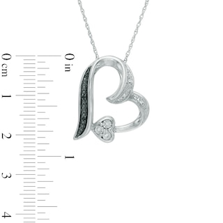 Enhanced Black and White Diamond Accent Tilted Heart Pendant in Sterling Silver