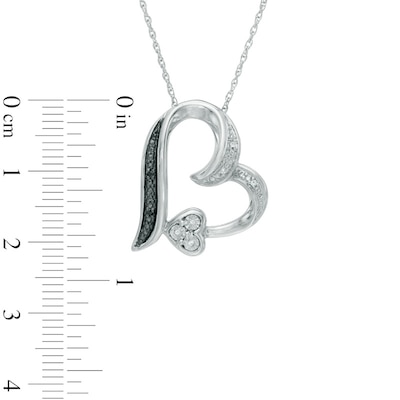 Enhanced Black and White Diamond Accent Tilted Heart Pendant in Sterling Silver