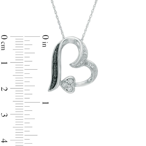 Enhanced Black and White Diamond Accent Tilted Heart Pendant in Sterling Silver