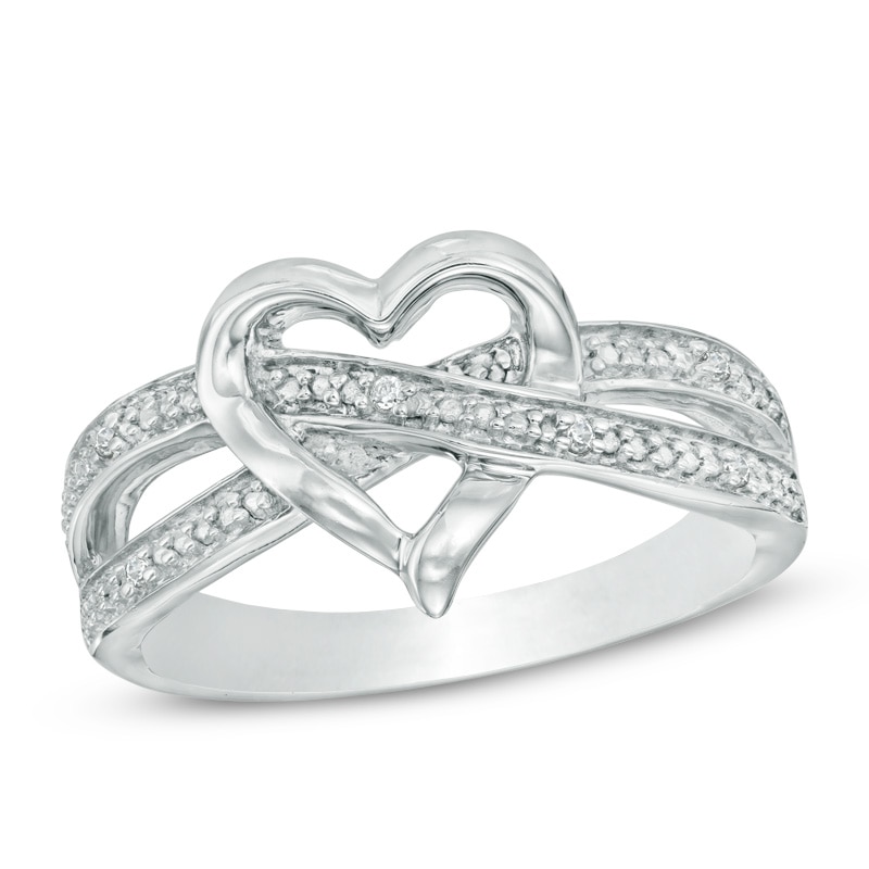 Diamond Accent Heart Split Shank Ring in Sterling Silver|Peoples Jewellers