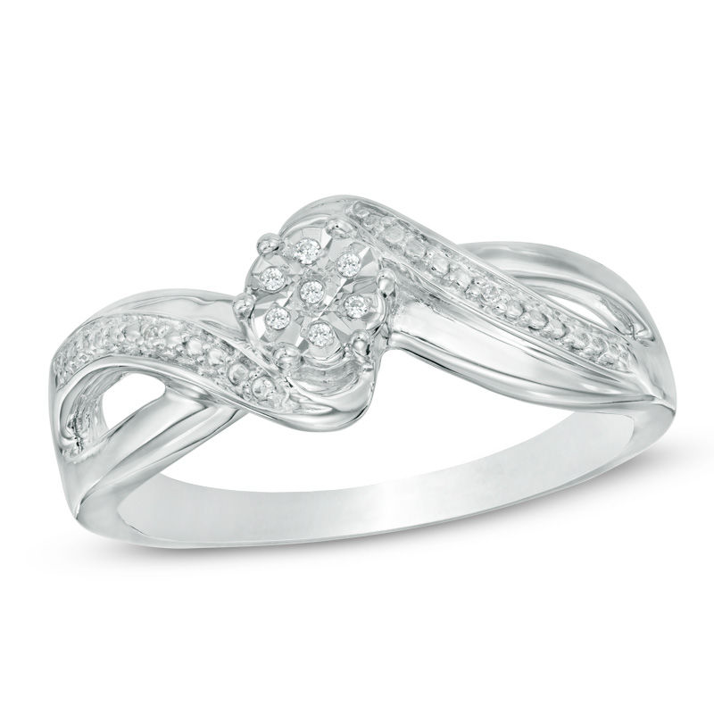 Diamond Accent Cluster Bypass Promise Ring in Sterling Silver|Peoples Jewellers