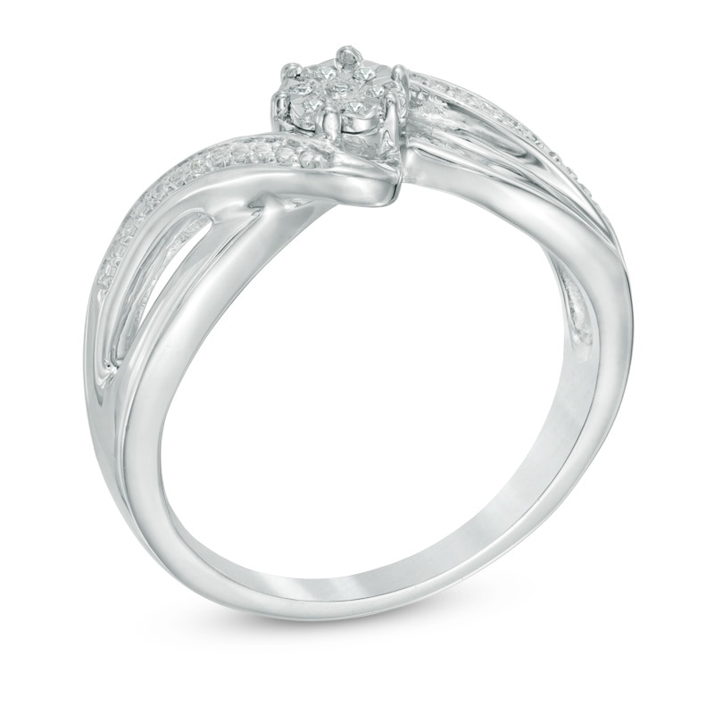 Diamond Accent Cluster Bypass Promise Ring in Sterling Silver
