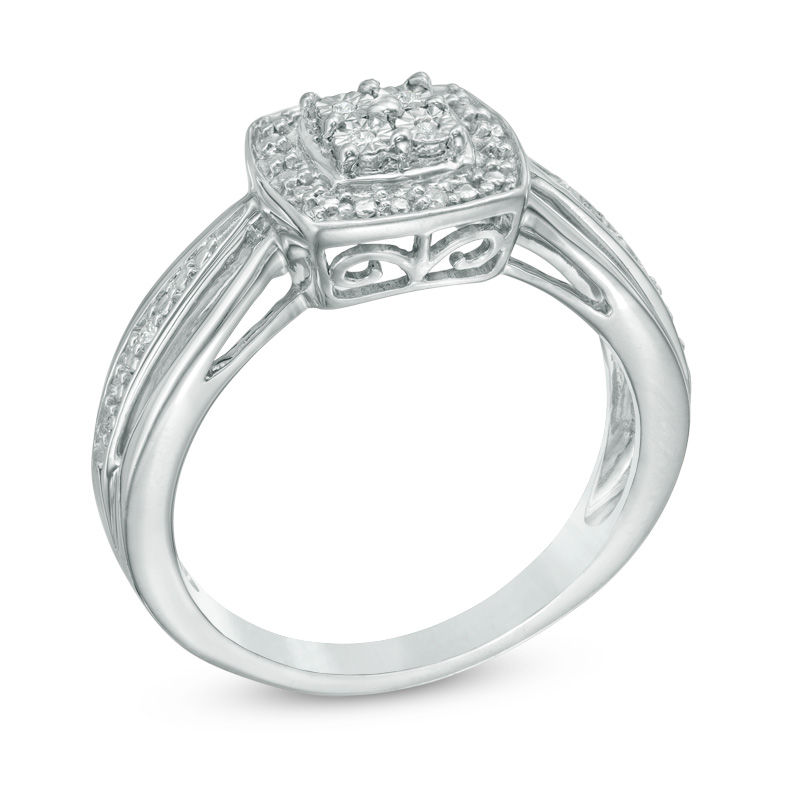 Main Image 2 of Quad Diamond Accent Square Frame Promise Ring in Sterling Silver