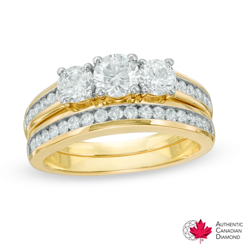 1.49 CT. T.W. Certified Canadian Diamond Three Stone Bridal Set in 14K Gold (I/I1)|Peoples Jewellers