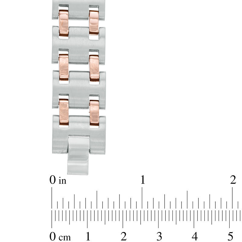 0.50 CT. T.W. Diamond Double Row ID Bracelet in Stainless Steel and Rose IP - 8.5"