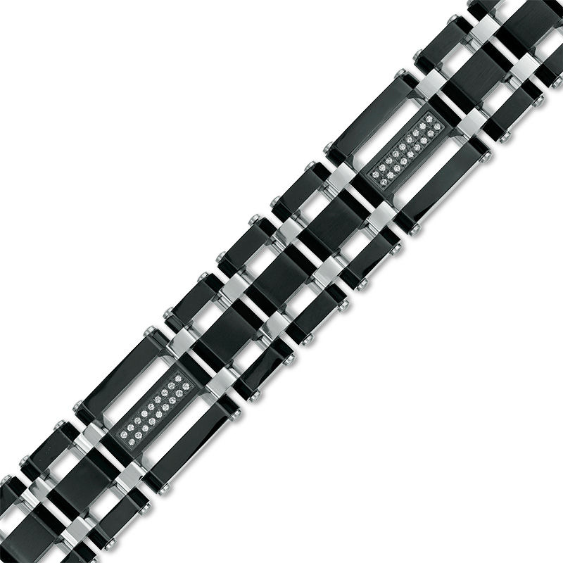 Main Image 1 of 0.28 CT. T.W. Diamond Triple Row Link Bracelet in Stainless Steel and Black IP - 8.75"