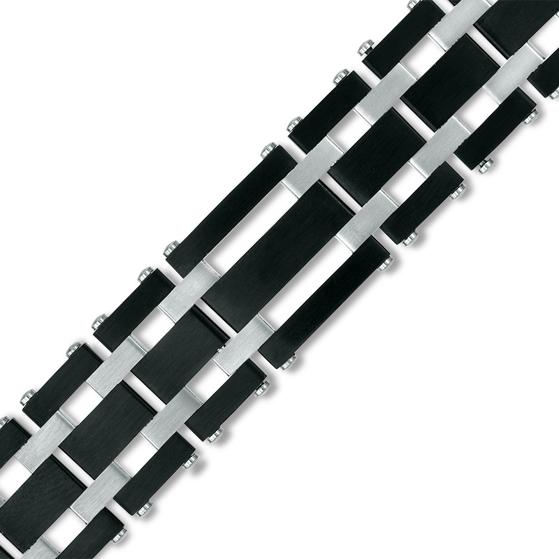 Main Image 3 of 0.28 CT. T.W. Diamond Triple Row Link Bracelet in Stainless Steel and Black IP - 8.75"