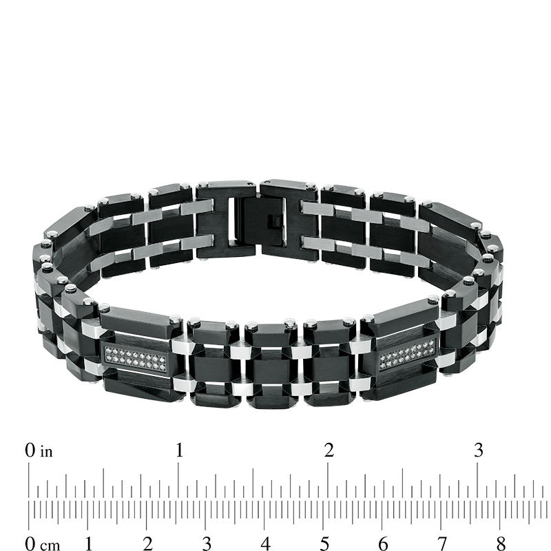 Main Image 4 of 0.28 CT. T.W. Diamond Triple Row Link Bracelet in Stainless Steel and Black IP - 8.75"