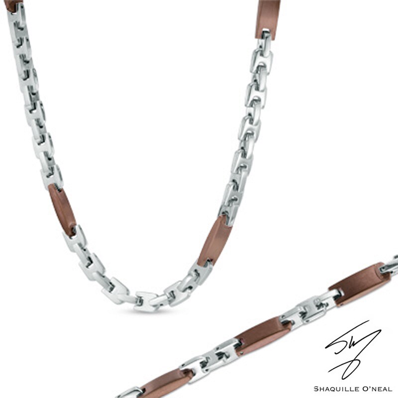 Men's Necklace and Bracelet Set in Stainless Steel and Brown IP - 24"|Peoples Jewellers