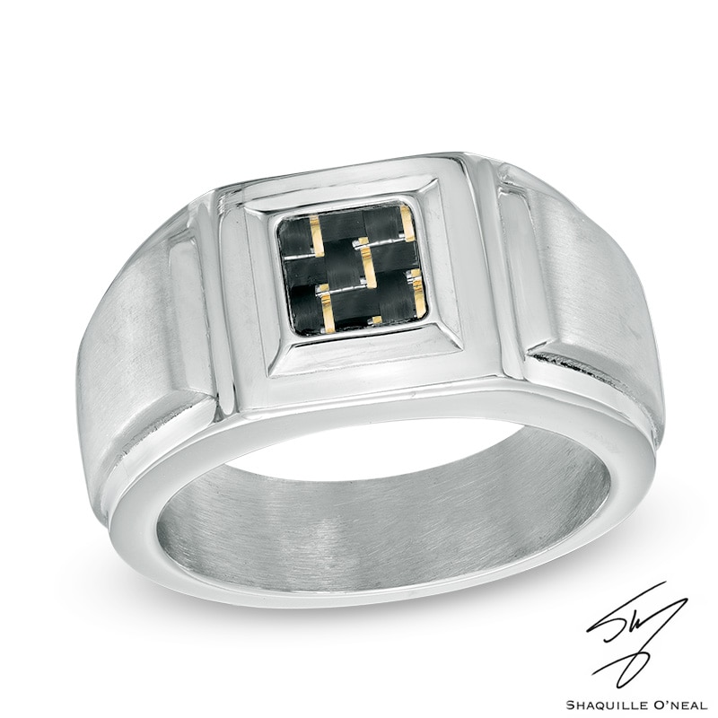 Men's Two-Tone Carbon Fiber Ring in Stainless Steel - Size 10