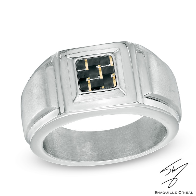 Main Image 1 of Two-Tone Carbon Fiber Ring in Stainless Steel - Size 10