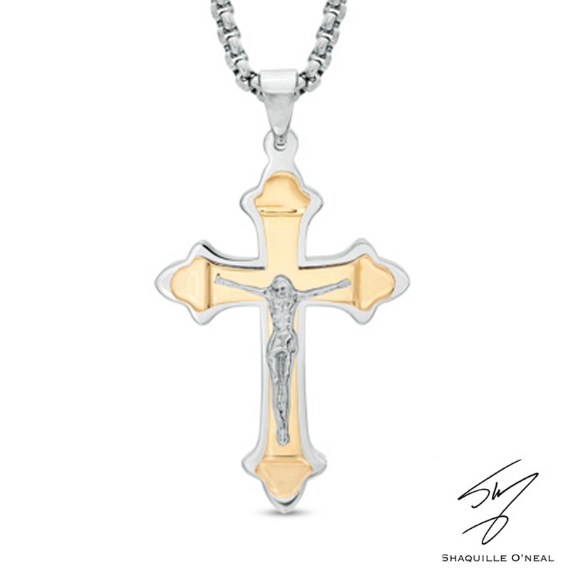 Men's Crucifix Pendant in Two-Tone Stainless Steel - 24"|Peoples Jewellers