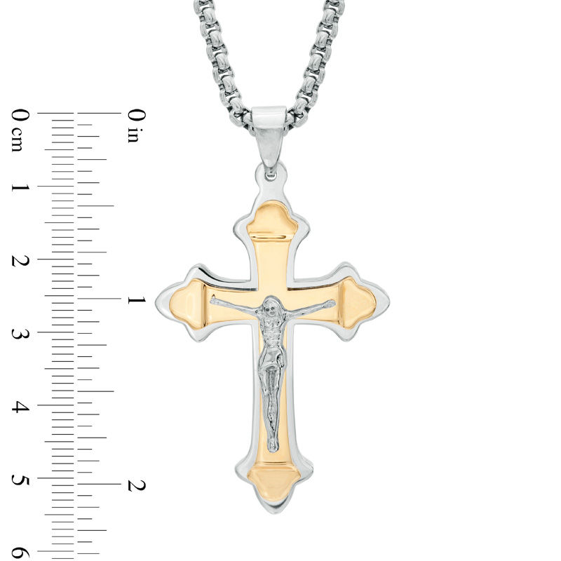 Men's Crucifix Pendant in Two-Tone Stainless Steel - 24"