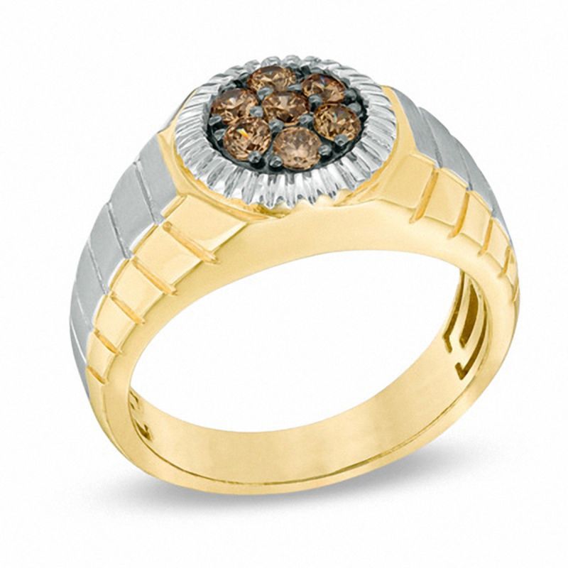 0.50 CT. T.W. Champagne Diamond Cluster Ring in 10K Gold