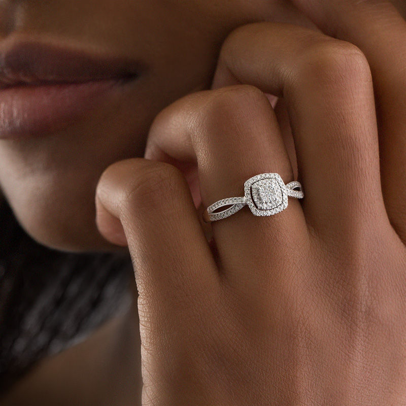 0.20 CT. T.W. Composite Diamond Frame Promise Ring in 10K White