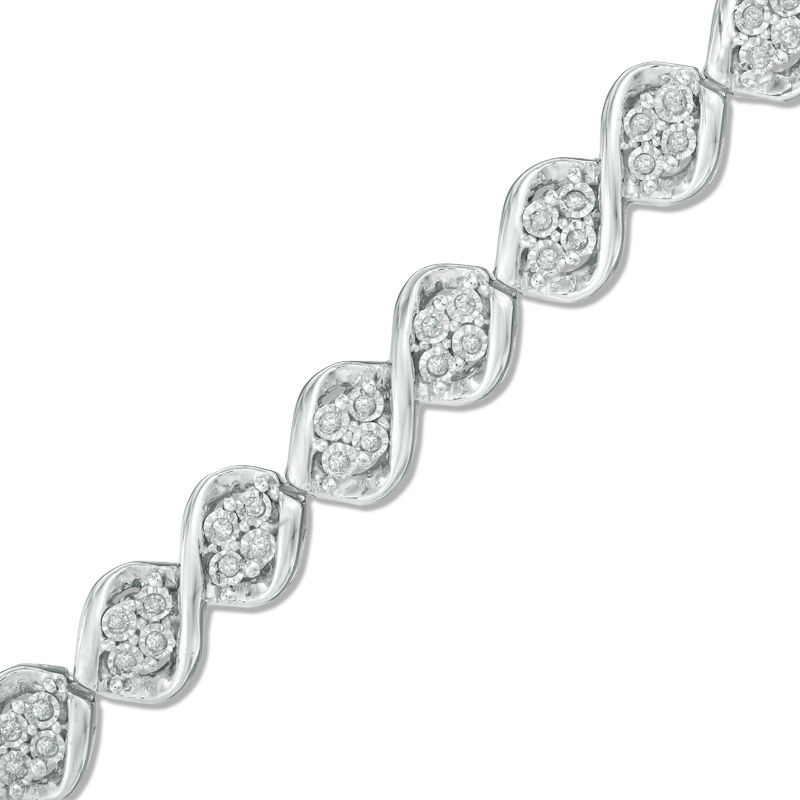 0.50 CT. T.W. Diamond Cascading Four Stone Bracelet in Sterling Silver - 7.5"