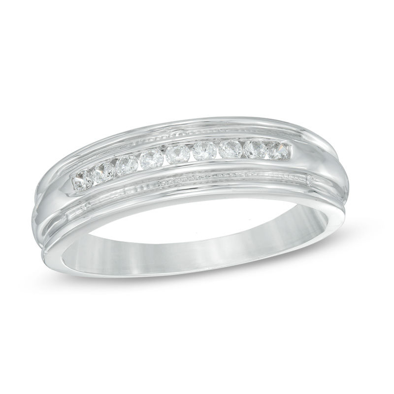 Men's 0.23 CT. T.W. Diamond Wedding Band in 10K White Gold|Peoples Jewellers