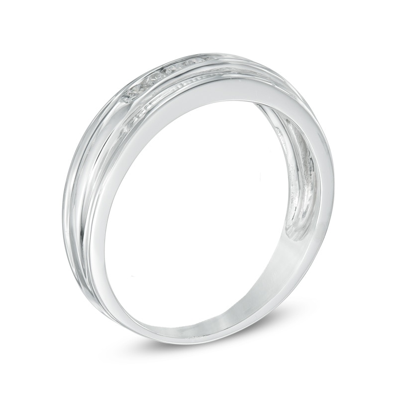 Main Image 2 of Men's 0.23 CT. T.W. Diamond Wedding Band in 10K White Gold