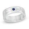 Thumbnail Image 0 of Men's Lab-Created Blue Sapphire Solitaire Wedding Band in Sterling Silver