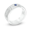 Men's Lab-Created Blue Sapphire Solitaire Wedding Band in Sterling Silver