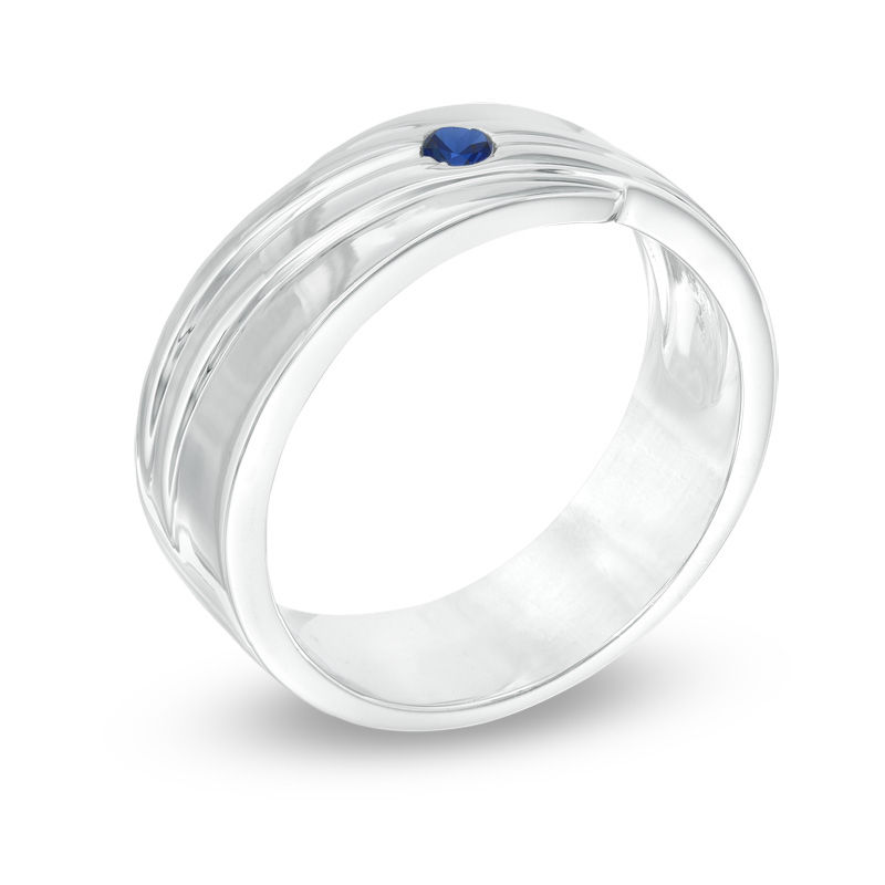 Lab-Created Blue Sapphire Solitaire Wedding Band in Sterling Silver