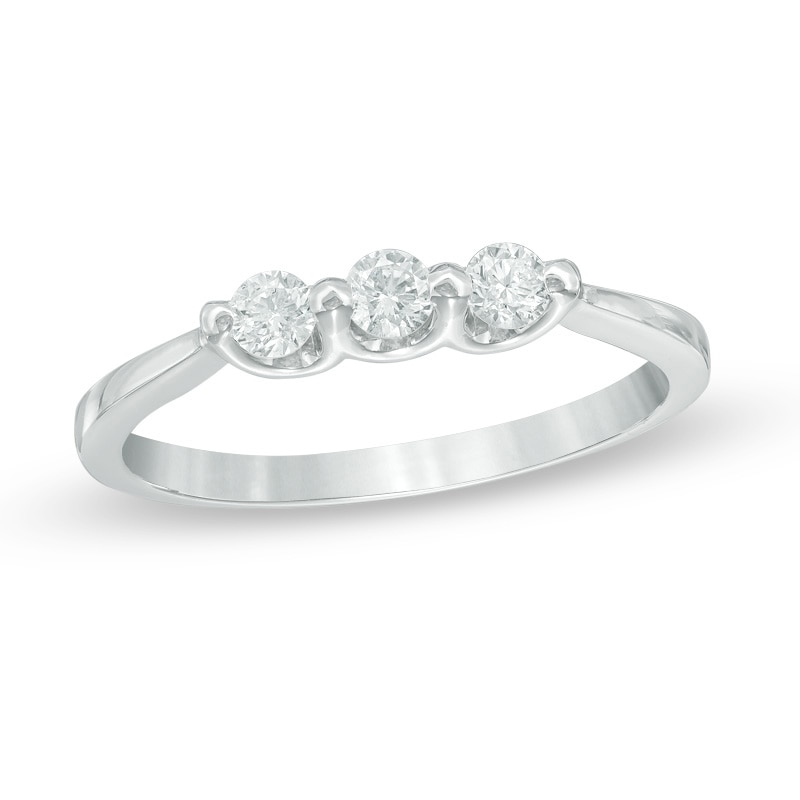 0.21 CT. T.W. Canadian Certified Diamond Three Stone Engagement Ring in 14K White Gold (I/I2)|Peoples Jewellers