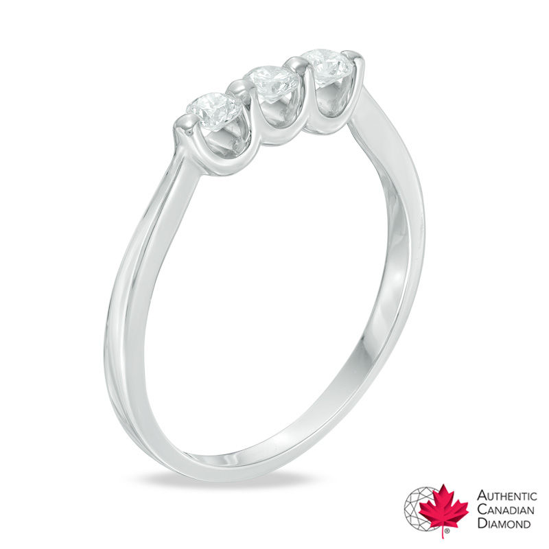 0.21 CT. T.W. Canadian Certified Diamond Three Stone Engagement Ring in 14K White Gold (I/I2)