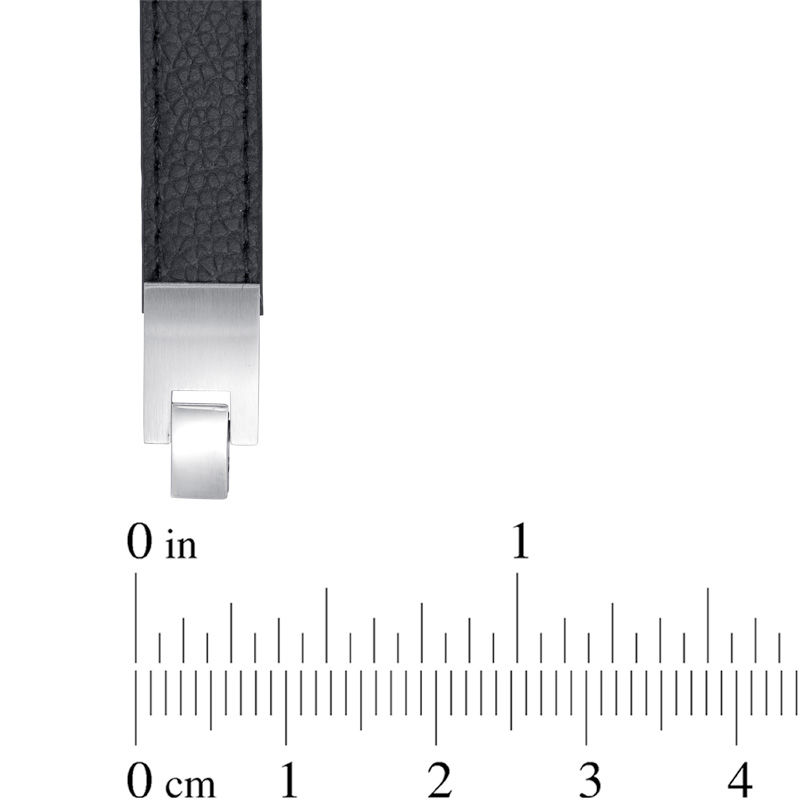 Diamond Accent Black Leather ID Bracelet in Stainless Steel - 8.5"
