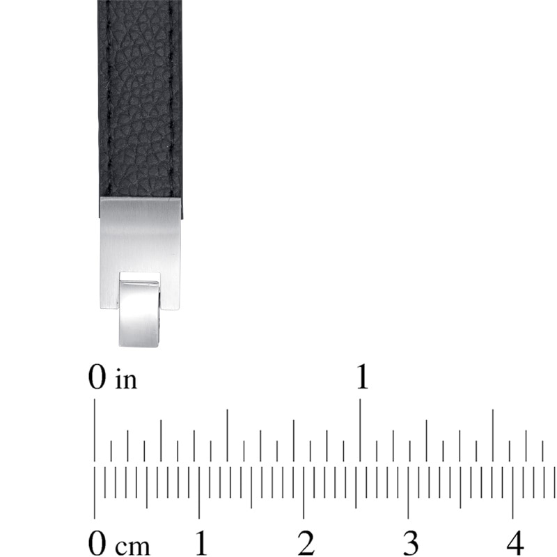Men's Diamond Accent Black Leather ID Bracelet in Stainless Steel - 8.5"