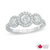Thumbnail Image 0 of 1.40 CT. T.W. Certified Canadian Diamond Frame Three Stone Engagement Ring in 14K White Gold (I/I2)
