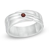 Thumbnail Image 1 of Men's Garnet Solitaire Wedding Band in Sterling Silver