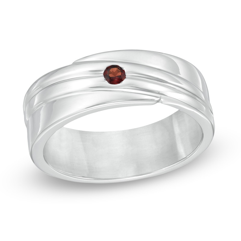 Main Image 1 of Men's Garnet Solitaire Wedding Band in Sterling Silver