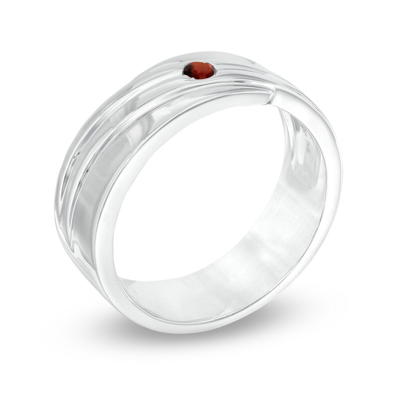 Main Image 2 of Men's Garnet Solitaire Wedding Band in Sterling Silver