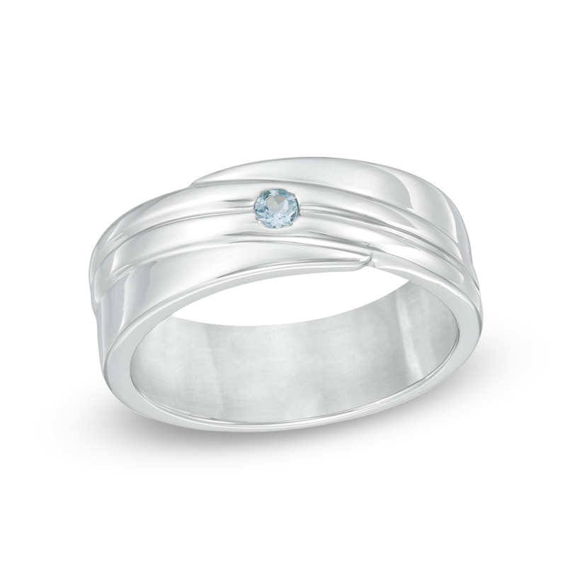 Men's Aquamarine Solitaire  Wedding Band in Sterling Silver