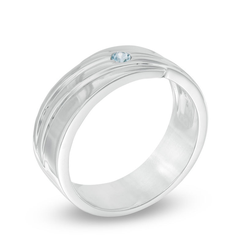 Aquamarine Solitaire  Wedding Band in Sterling Silver