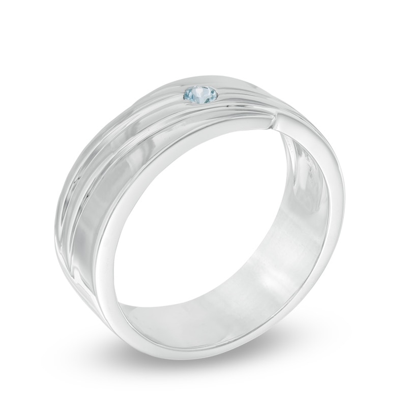 Main Image 2 of Men's Aquamarine Solitaire  Wedding Band in Sterling Silver
