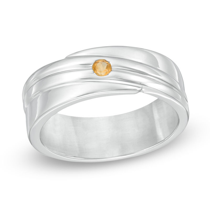 Men's Citrine Solitaire Wedding Band in Sterling Silver